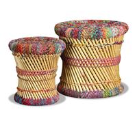 Tabourets avec détails chindi lot de 2 multicolore bambou