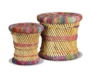 Tabourets avec détails chindi lot de 2 multicolore bambou
