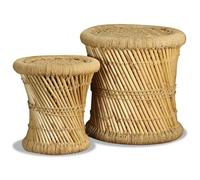 Tabourets bambou et jute - VIDAXL - Lot de 2 - 39x37 cm - 31x31 cm - Brun - Empilable - Artisanal