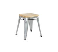 Tabourets Bistro Bas en Acier avec Assise en Bois x 4
