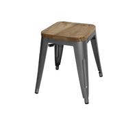 Tabourets Bistro Bas en Acier Gris Métal avec Assise en Bois x 4 Bolero Gris G