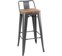 Tabourets Bistro Hauts avec Dossier et Assise en Bois Gris Métallisé x 4 Bolero Gris G