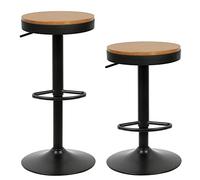 Tabourets de Bar Chaises de Salle à Manger Lot de 2, Tabouret en Bois Hauteur Réglable à 360°, Tabouret de Bar en Bois et Métal, pour Maison Cuisine Comptoir Bistro, Capacité 120KG (2, Noir)