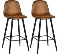 Tabourets de bar COSY, ensemble de 2, style vintage, avec dossier et repose-pieds, en similicuir, pieds en métal, pour bistro, café, cuisine, couleur marron, dimensions : 45,5 x 49 x 1 cm
