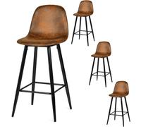 Tabourets de bar COSY, ensemble de 4 tabourets vintage, avec dossier et repose-pieds, en similicuir, pieds en métal, pour bistro, café, cuisine, couleur marron, dimensions : 45,5 x 49 x 1