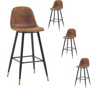 Tabourets de bar COSY, ensemble de 4 tabourets vintage, avec dossier et repose-pieds, en similicuir, pieds en métal doré, pour bistro, café, cuisine, couleur marron