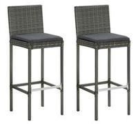 vidaXL Tabouret de bar de jardin avec coussins 2 pcs. Gris Poly Rattan