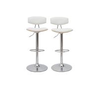 Tabourets de bar design réglables blanc et bois clair (lot de 2) VASCO