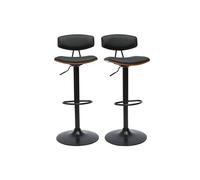 Tabourets de bar design réglables noir et bois foncé (lot de 2) VASCO