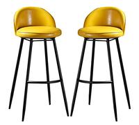 Tabourets de Bar en Cuir synthétique chaises de Bar à Petit déjeuner de Cuisine de Cuisine îlots tabourets de Bar avec Haut de siè pivotant à 360 degrés Jambes en métal, 300 lbs (jaune-2ps, 65 cm /