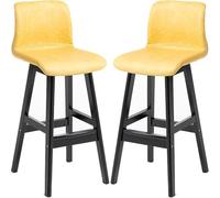 Tabourets de Bar en Cuir synthétiques, tabourets de comptoir, tabourets de Bar avec Dos Pattes en Bois de Grandes chaises de Cuisine pour Le café de pub (jaune-2ps, 62 cm)