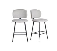 Tabourets de bar en tissu effet velours texturé beige et métal noir H70 cm (lot de 2) ATRIUM
