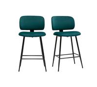 Tabourets de bar en tissu velours bleu pétrole et métal noir H70 cm (lot de 2) ATRIUM