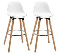 HOMCOM Lot de 2 tabourets de Bar, chaises de Bar en PU avec Dossier et Repose-Pieds, Assise rembourrée 69 cm, Pieds en Bois, Style Moderne, tabourets Hauts pour Cuisine, Salle à Manger, Salon, Blanc