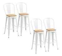 HomCom Lot de 4 tabourets de bar industriels empilables avec dossier & repose-pied 76 cm blanc