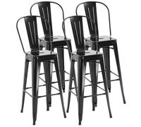 HOMCOM - Tabourets de bar lot de 4 - industriel métal noir, empilables, dossier, assise 76 cm