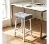 Tabourets de bar - Lot de 4 tabourets, hauteur 61 cm, sans dossier - Assise en similicuir rembourrée et incurvée - Pieds en métal avec repose-pieds - Style moderne et minimaliste - Gris clair