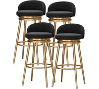 ° tabourets de Bar pivotants Ensemble de 4 chaises de Bar remplies en Velours de Cuisine en Velours avec Dossier Bas Jambe en métal doré, comptoirs de Cuisine (Noir, 65 cm)