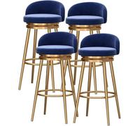 ° tabourets de Bar pivotants Ensemble de 4 chaises de Bar remplies en Velours de Cuisine en Velours avec Dossier Bas Jambe en métal doré, comptoirs de Cuisine (Bleu, 75 cm)