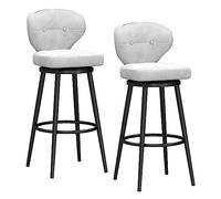 Tabourets de Bar pivotants Modernes en Velours, Hauteur comptoir, Ensemble de 2, Dossier mi-Haut, piètement en métal, Blanc et Noir, pour îlot de Cuisine