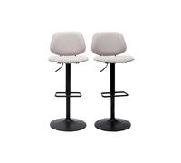 Tabourets de bar relevables design en tissu effet velours beige et métal noir BARNET (lot de 2)