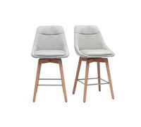 Tabourets de bar scandinaves pivotants 360° en tissu effet velours texturé gris clair et bois clair H65 cm (lot de 2) ALESS