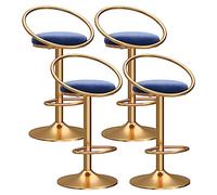 Tabourets de Barre pivotant en Velours Ensemble de 4 dossiers de Bar à comptoir réglable Confortables, îlot de Cuisine, café, pub (Bleu, Jambe d'or)