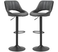 Tabourets de cuisine, tabourets de comptoir, réglables en hauteur, ensemble de 2, gris, similicuir, pivotants, structure en métal, style vintage. Capacité maximale : 120 kg. Hauteur d'assise : 58–80 c