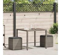 Tabourets de jardin avec coussins 2 pièces en polyrotin gris avec rangement | Sac intérieur imperméable, de fixation, couvercle avec corde et crochet, housse de lavage