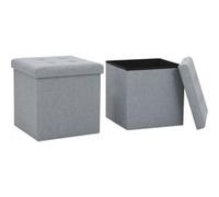 Vidaxl Tabourets De Rangement Pliables 2 Pcs Gris Clair Faux Lin Gris