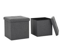 Vidaxl Tabourets De Rangement Pliables 2 Pcs Gris Foncé Faux Lin Gris