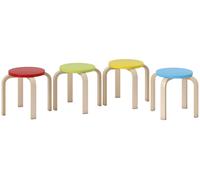 Tabourets empilables en contreplaqué de bouleau, lot de 4 | Couleur : rouge, vert | Dimensions : 36x36x30 cm