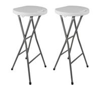 Tabourets haut pliant X2 - Hauteur 80cm - Tabouret de bar pliant - Tabouret mange debout - Siège résine Structure Acier - Blanc