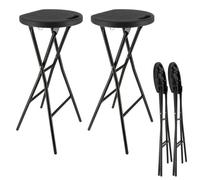 Tabourets haut pliant X2 - Hauteur 80cm - Tabouret de bar pliant - Tabouret mange debout - Siège résine Structure Acier - Noir