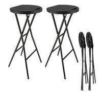 Tabourets haut pliant X2 - Hauteur 80cm - Tabouret de bar pliant - Tabouret mange debout - Siège résine Structure Acier - Noir