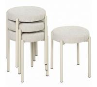 HOMCOM Lot de 4 Tabourets Empilables sans Dossier 45x45x47,5cm Crème | Assise Rembourrée en Mousse, Tabourets Ronds, Gain de Place, Siège d'Appoint pour Cuisine, Salle à Manger, Bureau