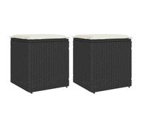 vidaXL Tabouret de jardin avec coussin Poly rotin 2 pcs Noir 40x40x43 cm