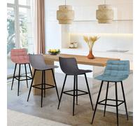 IDMarket - Lot de 4 tabourets de bar Mady en velours mix pastels bleu, gris clair, gris foncé, rose