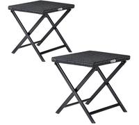 Casaria 2 Tabourets pliants en polyrotin noir 44x40x44cm table pliable polyvalente repose-pieds balcon camping table d’appoint