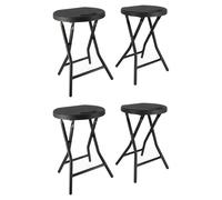 Tabourets pliants x4 - Ht 46cm - Tabouret pliable de Jardin, Terrasse, Balcon - Noir - Siège résine Structure Acier - Poignée