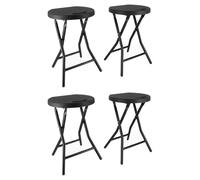 Tabourets pliants x4 - Ht 46cm - Tabouret pliable de Jardin, Terrasse, Balcon - Noir - Siège résine Structure Acier - Poignée