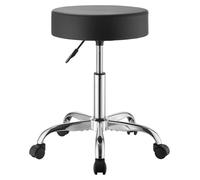 Tabourets roulants avec roulettes, lot de 2, capacité de poids de 226,8 kg, hauteur réglable, siège en cuirPolyuréthaneergonomique avec coussin épais, chaise tabouret rond pivotant à 360° pour salon d