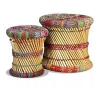 Tabourets avec détails chindi 2 pcs Multicolore Bambou - VidaXL