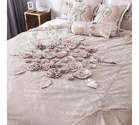 Tache Home Fashion Parure de lit 6 pièces en Satin de Luxe à Motif Floral uni, Polyester, Beige Victorien, Grand lit