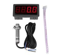 Tachymètre d'Affichage Numérique 4 à LED Panneau de Compteur de Vitesse RPM Capteur NPN d'Effet Interrupteur Proximité Rouge/Bleu (Red)