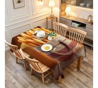 TACOKI Nappe de Table Carrée 150x150 cm, Motif Frites 3D, Design Nourriture Polyester Imperméable et Anti-Taches, Lavable en Machine, pour Salle à Manger Jardin Fête 2624A