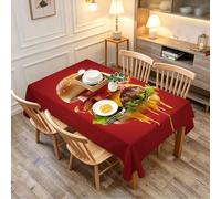 TACOKI Nappe de Table Rectangulaire 140x180 cm, Motif Hamburger 3D, Design Rouge Polyester Imperméable et Anti-Taches, Lavable en Machine, pour Salle à Manger Jardin Fête 2500A