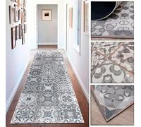 Tadi & Imperio1979 Tapis en Vinyle antidérapant avec Motif Floral Vintage Gris Vieilli et Blanc pour Cuisine, buanderie, Couloir, Toilettes, Chambres à Coucher 60 x 100 cm