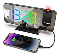 TaDool Réveil numérique à projection, rotation à 180°, horloge de chevet avec affichage couleur RVB de 19,1 cm, variateur de luminosité à 7 niveaux, réveil 12/24 h pour chambre à coucher - Noir
