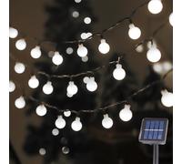 Taechalingo Guirlande lumineuse solaire d'extérieur - 6,5 m - 30 LED - Boule blanche - Fonctionne avec piles - Pour éclairage de jardin